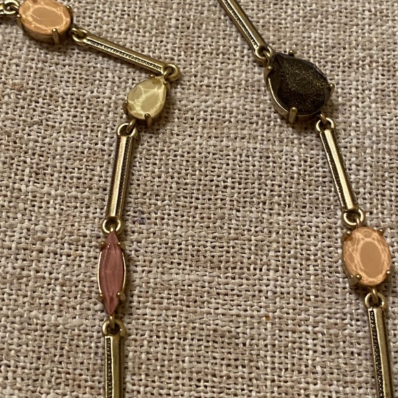 Ann Taylor LOFT long gold tone Rhinestone Necklace Cabochon Bar 30" - Picture 3 of 5